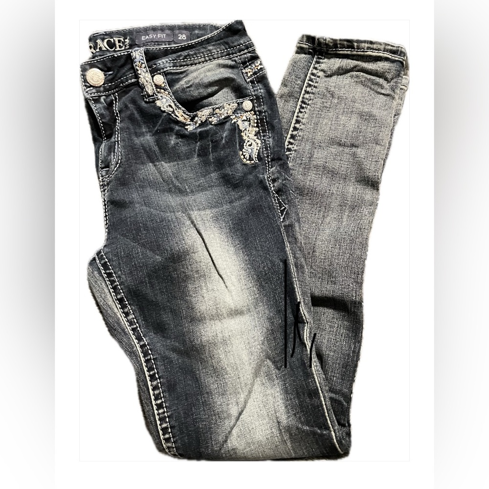 Grace in LA easy fit embellished jeans